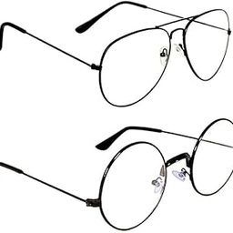 Classic Metal Frame Glasses Set, Aviator and Round Style, Black, 2 Pieces-image-54
