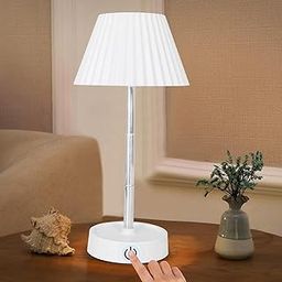 SAPRA Touch Control Table Lamp with USB Charging Port–Modern LED Bedside Light with White Pleated Shade for Bedroom, Living Room,Office–Dimmable Nightstand Lamp with Stylish Acrylic Base (White Shade)-10
