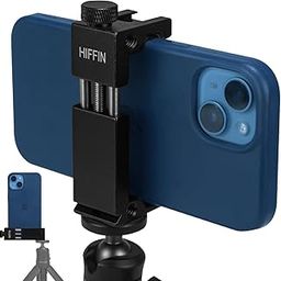 Hiffin HF-05 Aluminium Phone Tripod Mount with Cold Shoe, Adjustable Clamp for Vertical & Horizontal Shooting, Universal 1/4" Screw, Compatible with All Smartphones-10