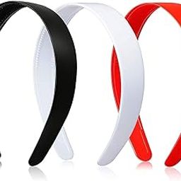 Wide Plastic Headbands with Teeth for School Girls & Women, 1 Inch Broad Plastic Solid Color Hairband, Non-Slip Headband, 3 Pcs Set, (Black, White & Red)-12