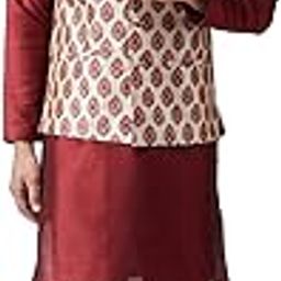 (Since 1958 Men's Silk Maroon Kurta Pyjama & Printed Nehru Jacket Set Size XXL-image-32