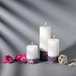 Parkash Candles Set of 3 Fragrance Pillar Candles Marble Finish (White Rose Petals)-8