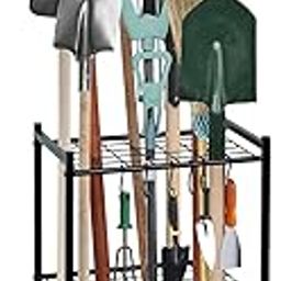 RANXFLOAT Garden Tool Organizer with Storage Hooks Yard Tool Tower Rack for Garage Organization and Storage Up to 35 Long-Handled Tools Metal Tool Holder with 6 Hooks Black-image-8