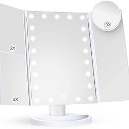 Justelite Makeup Vanity Mirror with 3x/2x Magnification,Trifold Mirror with 36 Led Lights,Touch Screen, 180 Degree Adjustable Rotation,Dual Power Supply, Countertop Cosmetic Mirror-6