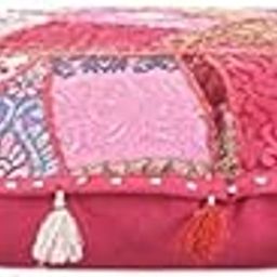 Indian Handmade Vintage Patchwork Home Decor Hippie Gypsy Cotton Boho Chic Bohemian Hand Embroidered Decorative Ethnic Foot Stool Round Floor Pillows & Cushion Cover Seating Pouf Ottoman-image-4