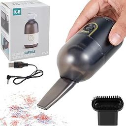 Powerful Suction 2200 pa Desktop Vacuum Cleaner, Desktop Mini Handheld Vaccum, USB Rechargeable Mini Dust Sweeper, with Brush Handheld Cordless Silent Portable Dust Cleaner for Office Car (Black)-27