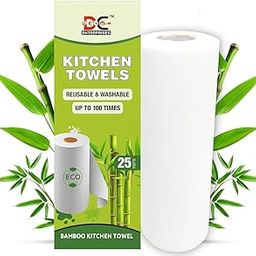 Kitchen Towel Roll | Bamboo Reusable up to 2500 Times - 25 Sheets | Soft & Highly Absorbent | Food Safe & Chemical-Free | Natural, Eco-Friendly Tissue Roll Alternative-image-58