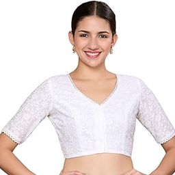 Women's White Summer Cotton Chikankari Saree Blouse-image-1