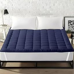 Precious Sales Microfiber Filling 2 inch Thickness Mattress Topper King Size 72x78 inches (Dark Blue)-image-61