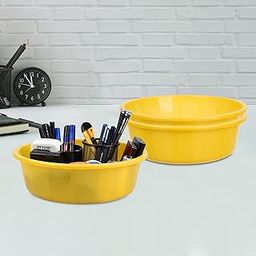 Homestic Pack of 3 Desk Organizer | Stationery Organizer Tub | Multipurpose Storage Organizer | Office Supplies Organizer for Pen-Pencil-Staplers-Clips | Desktop Organizer | 6 LTR | Yellow-image-68
