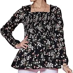 sheetal associates Women's Casual Puff Sleeves Graphic Print Peplum Top-picture-20
