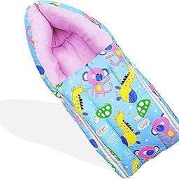 MOM & SON 2 in 1 Baby's Cotton Sleeping and Carry Bag (0-6 Months) (Sky Blue)-7