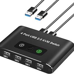 USB Switch, USB Switch 2 Computers, USB 2.0 Switch Sharing 4 USB Devices, KVM Switch Box for PC, Printer, Scanner, Mouse, Keyboard with 2 Pack USB Cable,-27