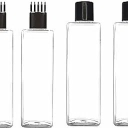 hunky dory 4pcs 100ml Combo Hair Root Applicator Bottles With Comb Cap & Flip Cap For Hair Oil, Shampoo Travel Size, Cosmetic Containers, Sqaure Transparent Leak Proof Squeeze Bottles | Refillable-picture-10