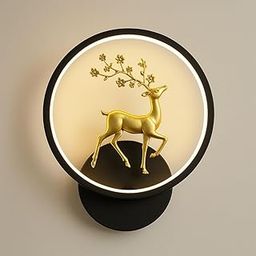 Desidiya Golden Deer Wall Lamp Round LED Wall Light Decor, 3 Color Modes Modern Decorative Wall Mounted Lights for Living Room, Bedroom, Hallway & Home Lighting Décor, Pack of 1-image-120