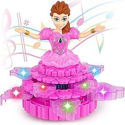 ROSEFAIR Musical Dancing Princess Doll, 360° Auto-Rotating, 3D LED Lights, Cake Dress Design, Kids Birthday Gift Battery Operated-image-26