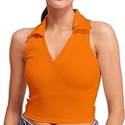 BERRY BIRD® Stylish Sleeveless V-Neck Slim Fit Collar Ribbed Knit Tank Crop Tops for Women & Girls Beach and Gym Wear and Western Trendy Fashion-image-87