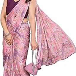 Readymade Pleated Pre Drape Stitched Floral Printed Moss Chiffon Saree For Women's With Lace Border & Blouse(Ready To Wear One Minute)-image-13