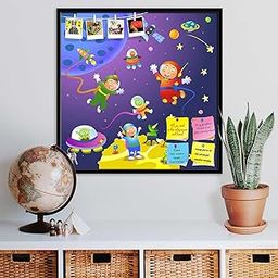 ArtzFolio Boy Girl Astronaut in Space Scenes | Bulletin Board Notice Pin Board | Vision Soft Board Combo with Thumb Push Pins & Sticky Notes | Black Frame | 28 x 28 inch (71 x 71 cms)-picture-30
