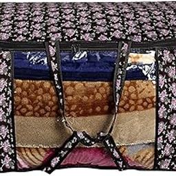 The Furnishing Tree Waterproof Blanket Bag/Storage Bag/Quilt Bag Large Size Set of 1 Floral pattern Black Purple-picture-32