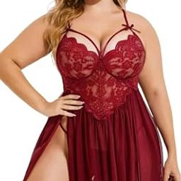 Crimson Desire Lace Babydoll Lace Bodysuit Lingerie for Women | Halter Neck One Piece-picture-24