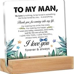 Bs amor Romantic Gifts for Him Men, Thank You Gift for Husband Boyfriend Birthday Christmas Valentine's Day, to My Man Clear Acrylic Sign 5 x 4 Inches-image-49