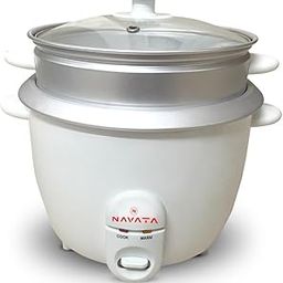 NAVATA Electric Rice Cooker Cum-Vegetable Steamer | 1.8 Liter | 700 Watts | White See Thru Glass Lid-image-32