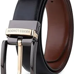 hayes london Belts for Men Leather Original, Reversible Black & Brown Formal & Casual Italian Leather Belt with Solid Metal Curved Buckle-picture-4
