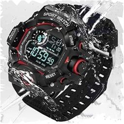 Digital Watch Shockproof Multi-Functional Automatic Black Color Strap Waterproof Digital Sports Watch for Mens Kids Watch for Boys RED-49