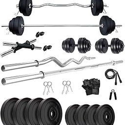 BEACON INTERNATIONAL Extreme Muscles Home Gym Set Combo with 40 Kg Weight Plates, 3 feet Curl Rod with Rod Locks, 5 Feet Straight Rod with Rod Locks, 2 X Dumbbell Rod with Nuts and Gym Accessories-image-3