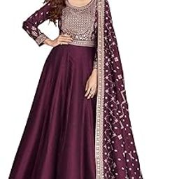 Miss Ethnic Hub's Dark Purple Color Anarkali Gown with Dupatta Set for Women,Chinon Silk Fabric || Women's Ethnic Gown-20