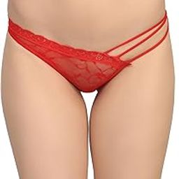 PinkZaar Women Lycra Lace Nylon Spandex G-String Panty Free Size Fits S M L (Pack of 1) Red-picture-6
