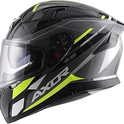 Axor Apex Turbine ISI ECE DOT Certified Full Face Dual Visor Helmet For Men And Women With Pinlock Fitted Outer Clear Visor And Inner Smoke Sun Visor Black Neon Grey Helmet-M-6