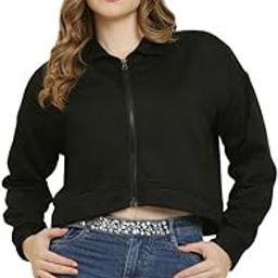 Premium Crop Zipper Hoodie Sweatshirt with Kangaroo Pocket for Womens and Girls-image-59