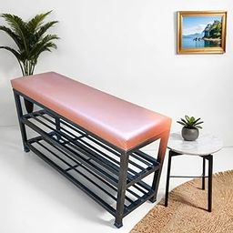 Metal Shoe Rack Bench for Entryway | 2-Tier Shoe Organizer with Comfortable Cushion | Multipurpose Hallway Storage Furniture (Black, Heavy Duty Steel)-20