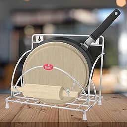 Unify Round Chakla Belan Tawa Stand For Kitchen, Stainless Steel Rolling Pin Board Countertop Holder, Belan Chakla Stand For Kitchen,Corner Shelf Kitchen Organizer, Silver, Chromw-image-59
