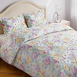 Haus & Kinder 100% Cotton Bedsheet for King Size Bed,186 TC Soft Cotton Bedsheet for Double Bed, King Size Bed Sheet with 2 Pillow Covers,Tulip Meadow-picture-1