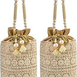 Heart Home Potli | Velvet Wedding Potli | Beads Handle Potli | Wallet Potli | Christmas Gift Potli | Baby Shower Potli | Embroidery Potli | Lucknowi Potli | Pack of 2 | Golden-image-72