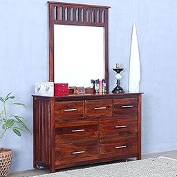 Dressing Table with 7 Drawer || Beautiful Dressing Table Organizer || Contemporary Dressing Table Living Room || Wooden Dressing Table with Mirror and Storage || Honey-1