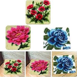 Merishopp Latch Hook Rug Kits Handmade Square Carpet Mat for Beginners 18x18Inches Red Bouquet Crafts | Needlecrafts & Yarn | Rug Making | Latch Hooking | Latch Hooking Kits-image-95