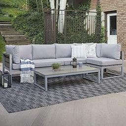 Design HUB1 Metal Contemporary 4 Piece Modular Plank Design Outdoor Sectional, Set of 4, Grey-image-25