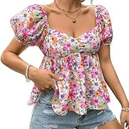 Women's Stylish Western Floral Print Regular Fit Peplum Tops for Women's & Girls-image-3