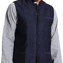 Navy Viscose Silk Woven Nehru Jacket-27