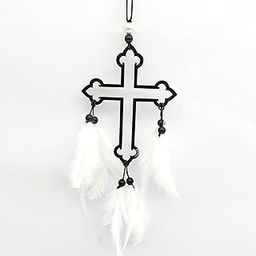 Dream Catcher Jiyu Creation Lord Ishu Bhagvan Cross White Them Wall Hanging Car Front Mirror Hanger/ Car Rear View/ Decorative Wall Hanging for Home,Temple Made with Acrylic Material with Feathers-1