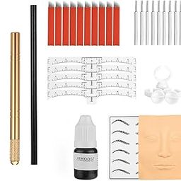 MAYCREATE® Microblading Eyebrow Pen Needle Microblading Eyebrow Pen Kit with Finger Gloves, Black Tattoo Ink for Practicing, Eyebrow Practise Skin Tool for New Beginners-35