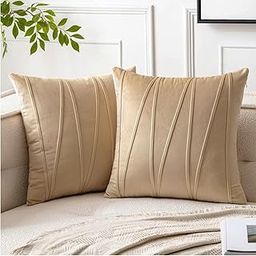 Amazon Brand - UmI. Decorative Striped Throw Pillow Covers 16 X 16 Inch,Soft Solid Velvet Pillow Covers Cushion Case With Zigzag Pattern For Sofa Bedroom 40 X 40 Cm (Pack Of 2) Beige, 150 Tc-image-10