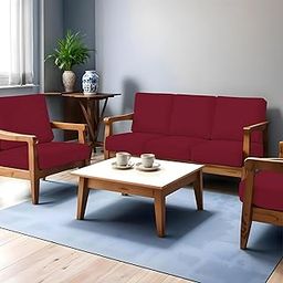 HOTKEI Maroon (Pack of 10) 200 GSM Fabric Wooden Sofa Seat Cover Elastic Stretchable Cushion Seat Slip Cover Protector for Wooden Sofa Set 5 Seater Antislip Full Covers for Living Room-60