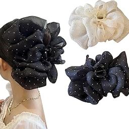 Melodio 2 PCS Chiffon Bow Hair Claw Clips for Women – Large Bubble Bow Hair Clips for Thick & Long Hair, Floral Claw Barrettes for Daily, Party, or Romantic Hairstyles-image-54