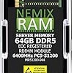 NEMIX RAM 64GB (1X64GB) DDR5 6400MHZ PC5-51200 2Rx4 1.1V CL52 288-PIN ECC RDIMM Registered Server Memory Compatible with Micron MTC40F2046S1RC64BD2-26