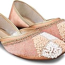 Women's Slip On Traditional Handmade Bridal Mojari Punjabi Jutti Ethnic Ballet Flats-image-85
